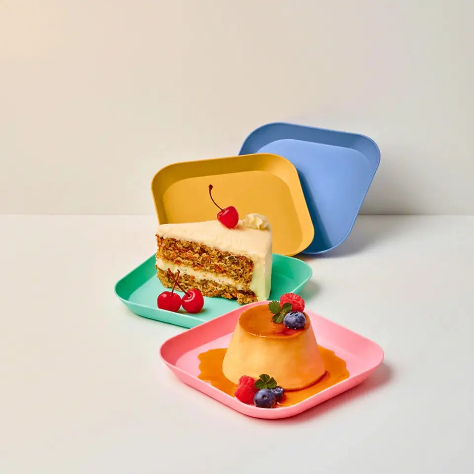 Set 4 Platos Cuadrados 14.5 cm | Postre Plástico Resistente 4