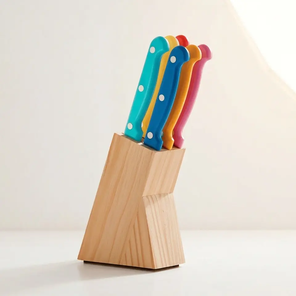 Set 6 Cuchillos Acero Inoxidable y Base 1