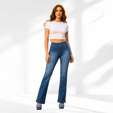 Jegging Azul de mezclilla stretch corte campana