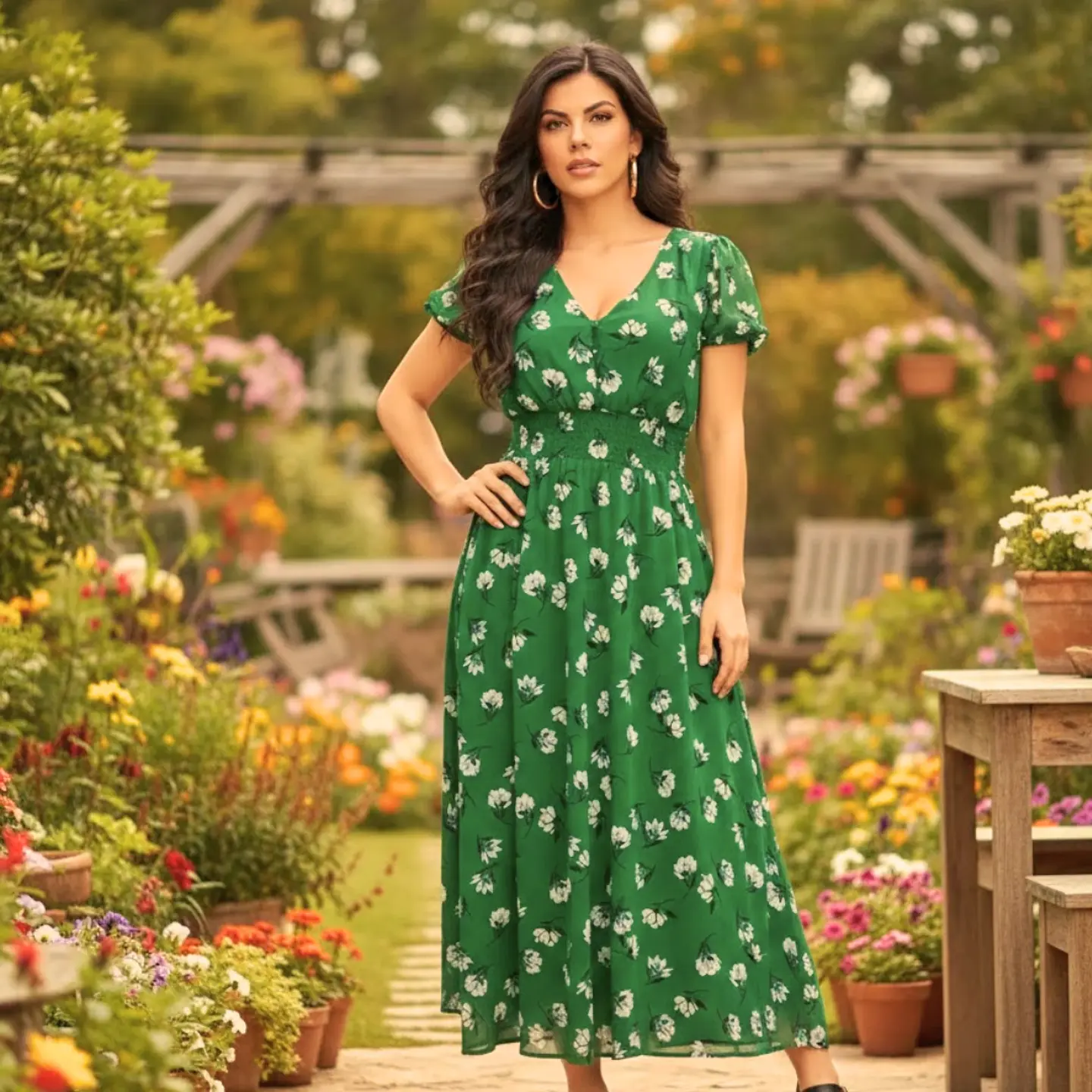 Vestido Casual Verde con estampado Floral 4