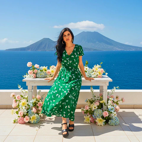 Vestido Casual Verde con estampado Floral