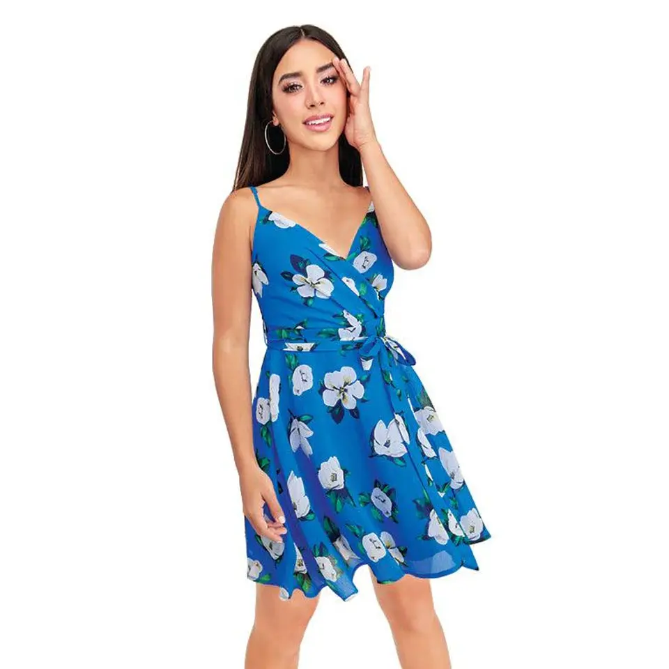 Vestido con Tirantes Azul con Flores 6