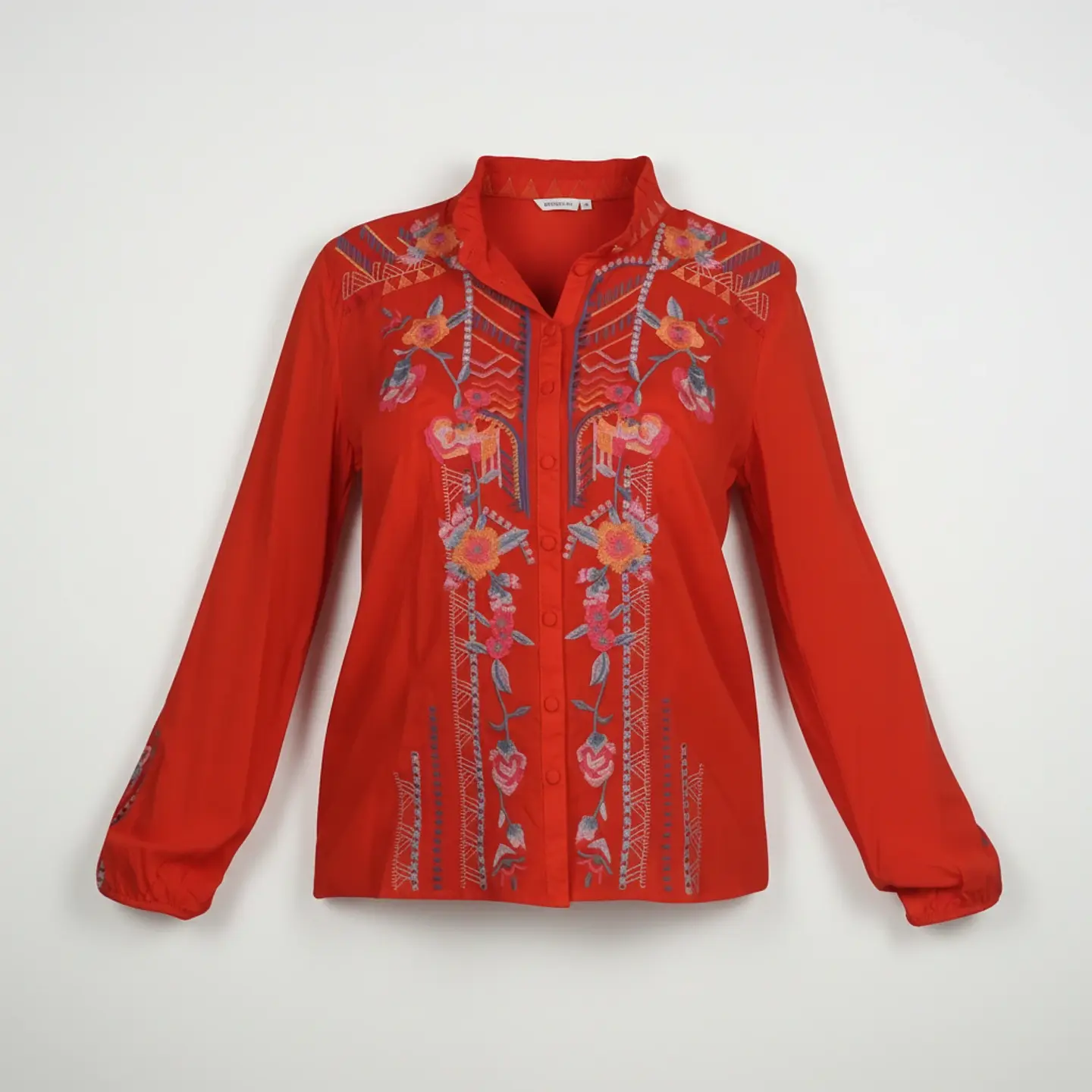 Blusa con Bordado Floral Naranja manga larga 1
