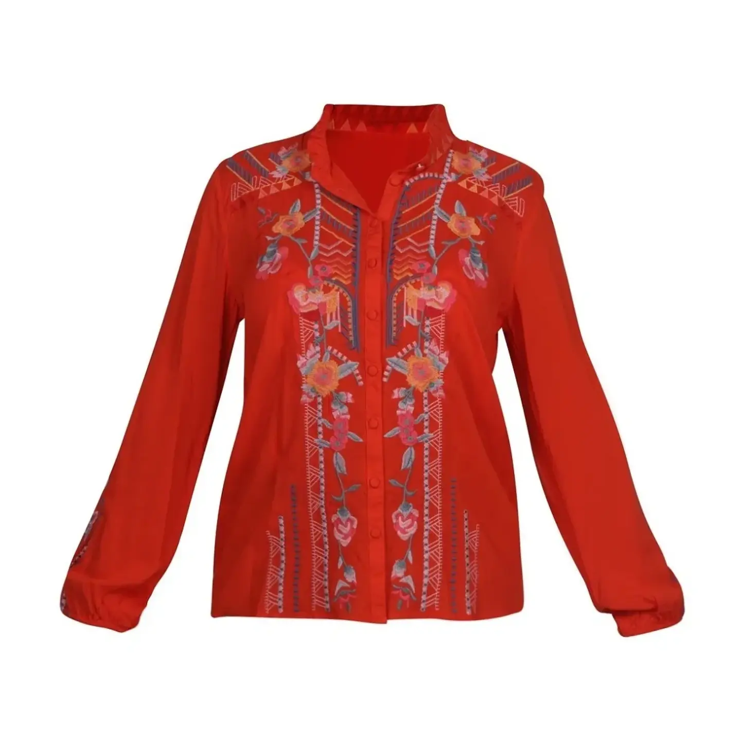 Blusa con Bordado Floral Naranja manga larga 3