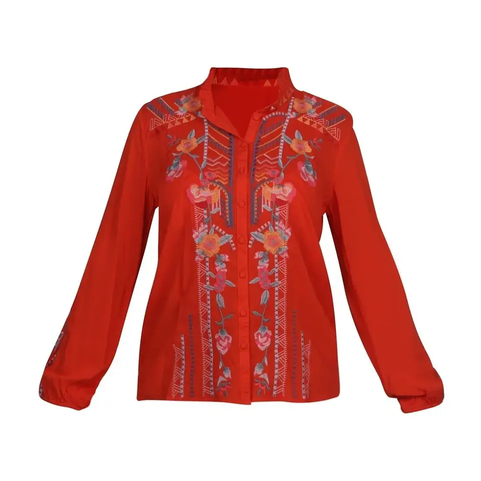Blusa con Bordado Floral Naranja manga larga 3
