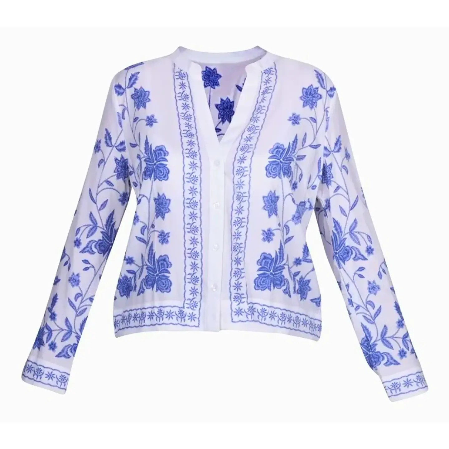 Blusa Blanco/Azul estampado Floral manga larga 4