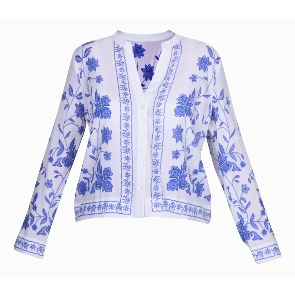 Blusa Blanco/Azul estampado Floral manga larga 4