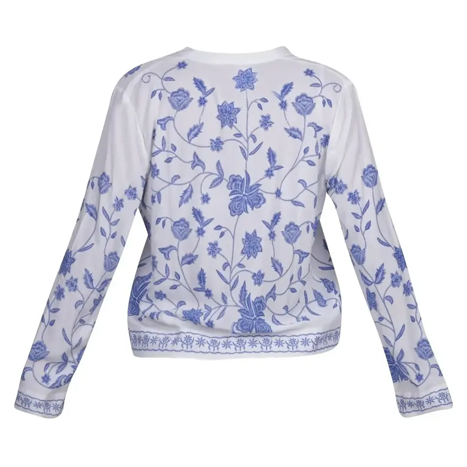 Blusa Blanco/Azul estampado Floral manga larga 5