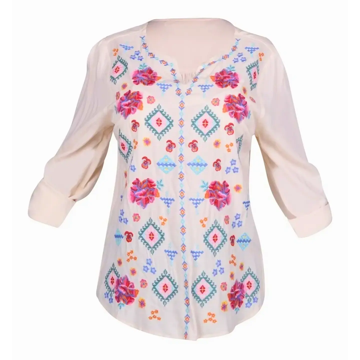 Blusa Arena con Bordado Floral manga 3/4 1