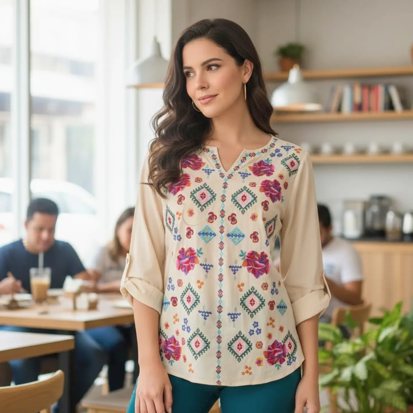 Blusa Arena con Bordado Floral manga 3/4 2