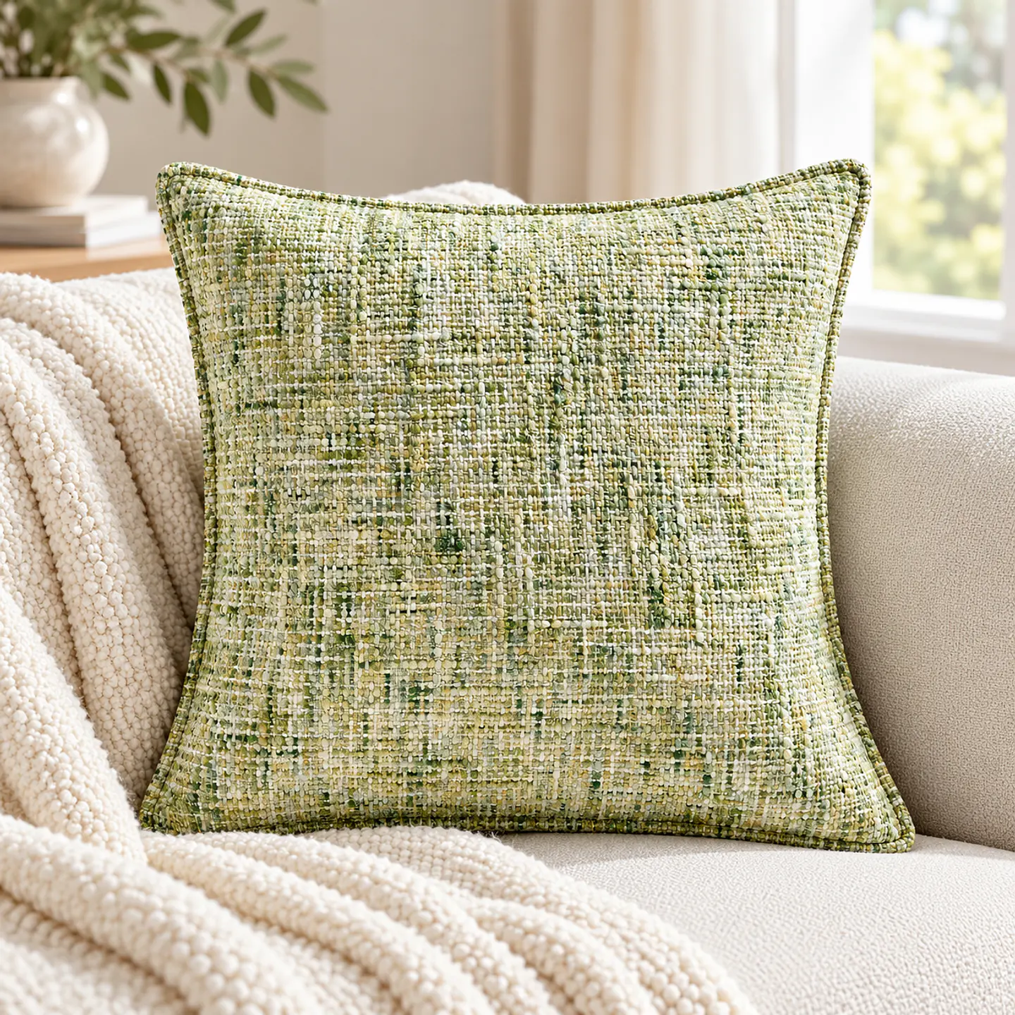 Funda Cojín 45 x 45 cm Chenilla Terciopelo, Color Verde 4