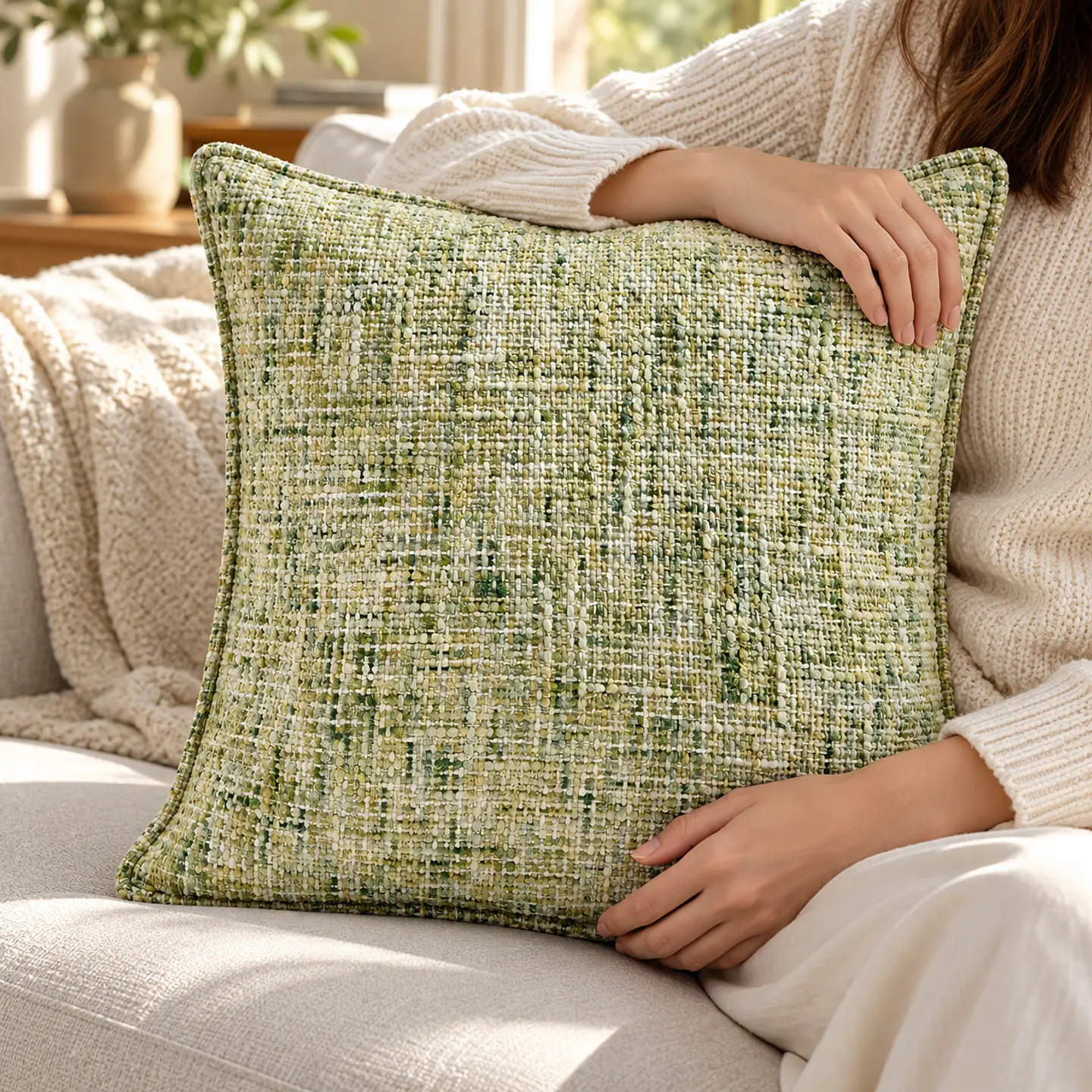 Funda Cojín 45 x 45 cm Chenilla Terciopelo, Color Verde 2