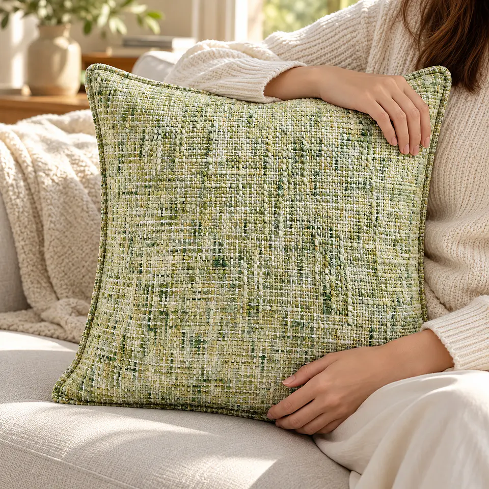 Funda Cojín 45 x 45 cm Chenilla Terciopelo, Color Verde 2