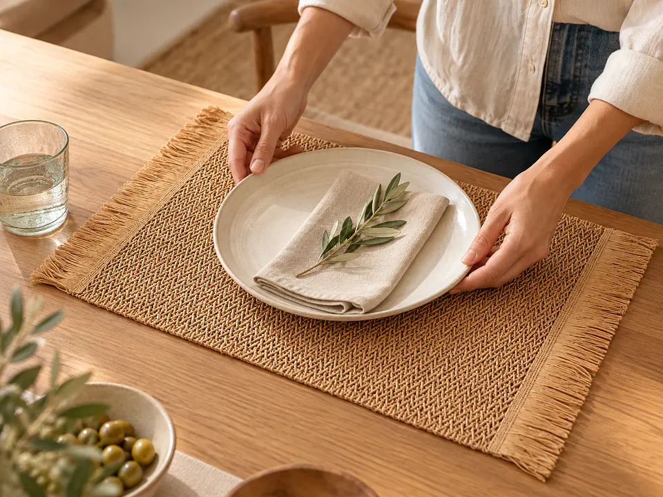 Individual de Mesa Boho Marrón 30x45 cm con Flecos Tejido 2