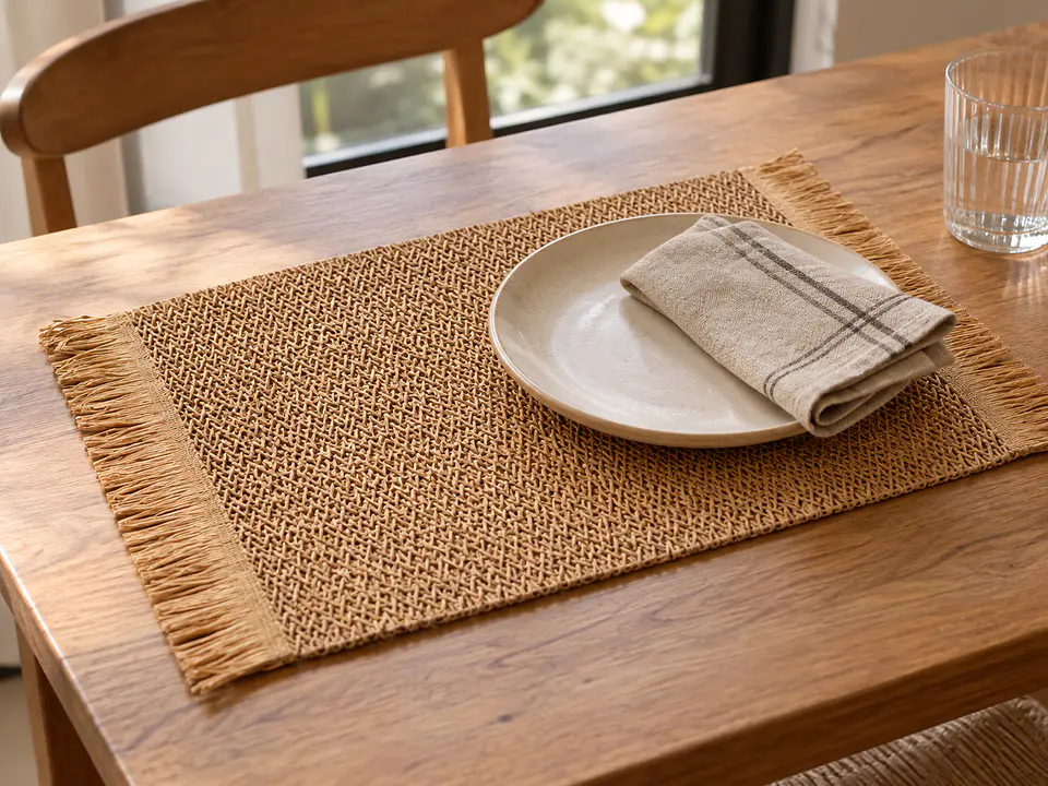 Individual de Mesa Boho Marrón 30x45 cm con Flecos Tejido 5