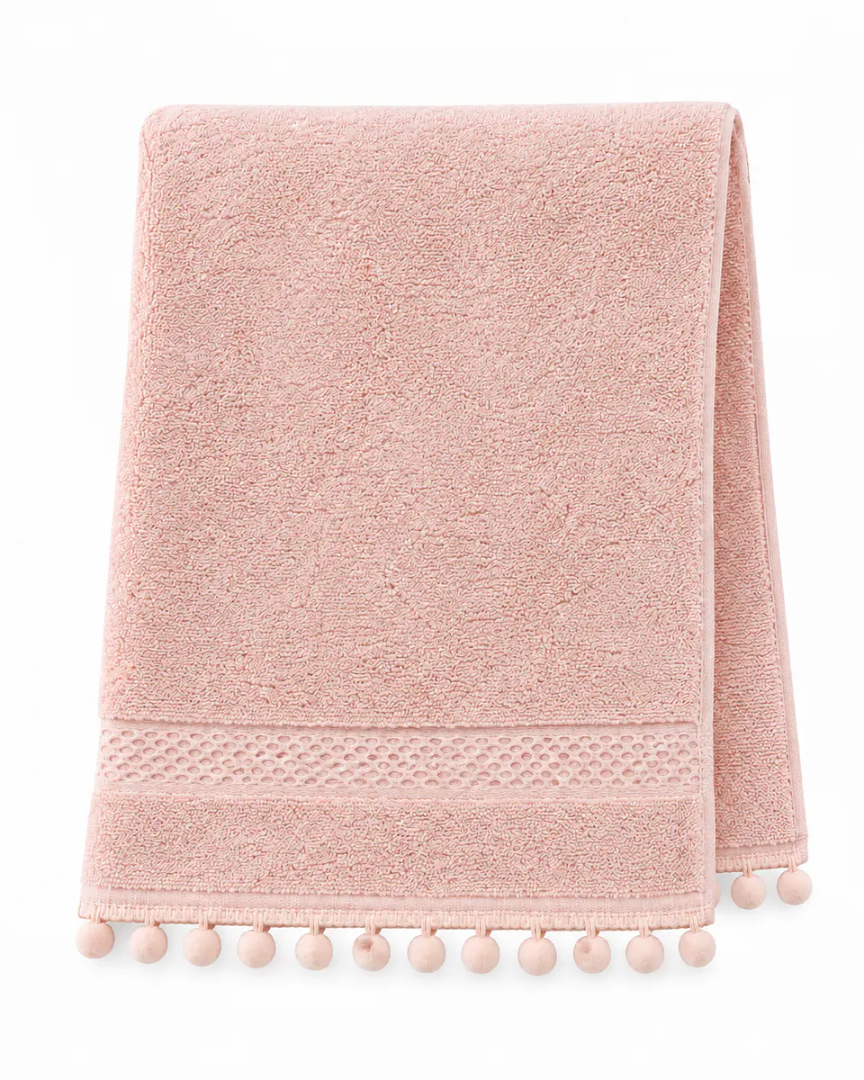 Toalla Mano 100% Algodón 34x70 Rosa Pompones 1