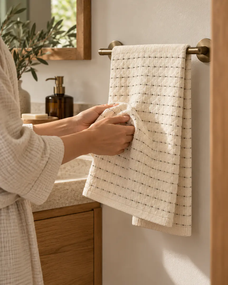 Toalla De Mano 100% Algodón 34x70 Cm Beige Diseño 3