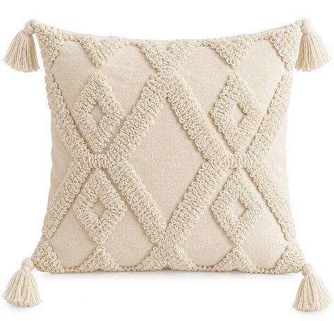 Funda de Cojín Decoración Boho Lino Beige 45x45 cm