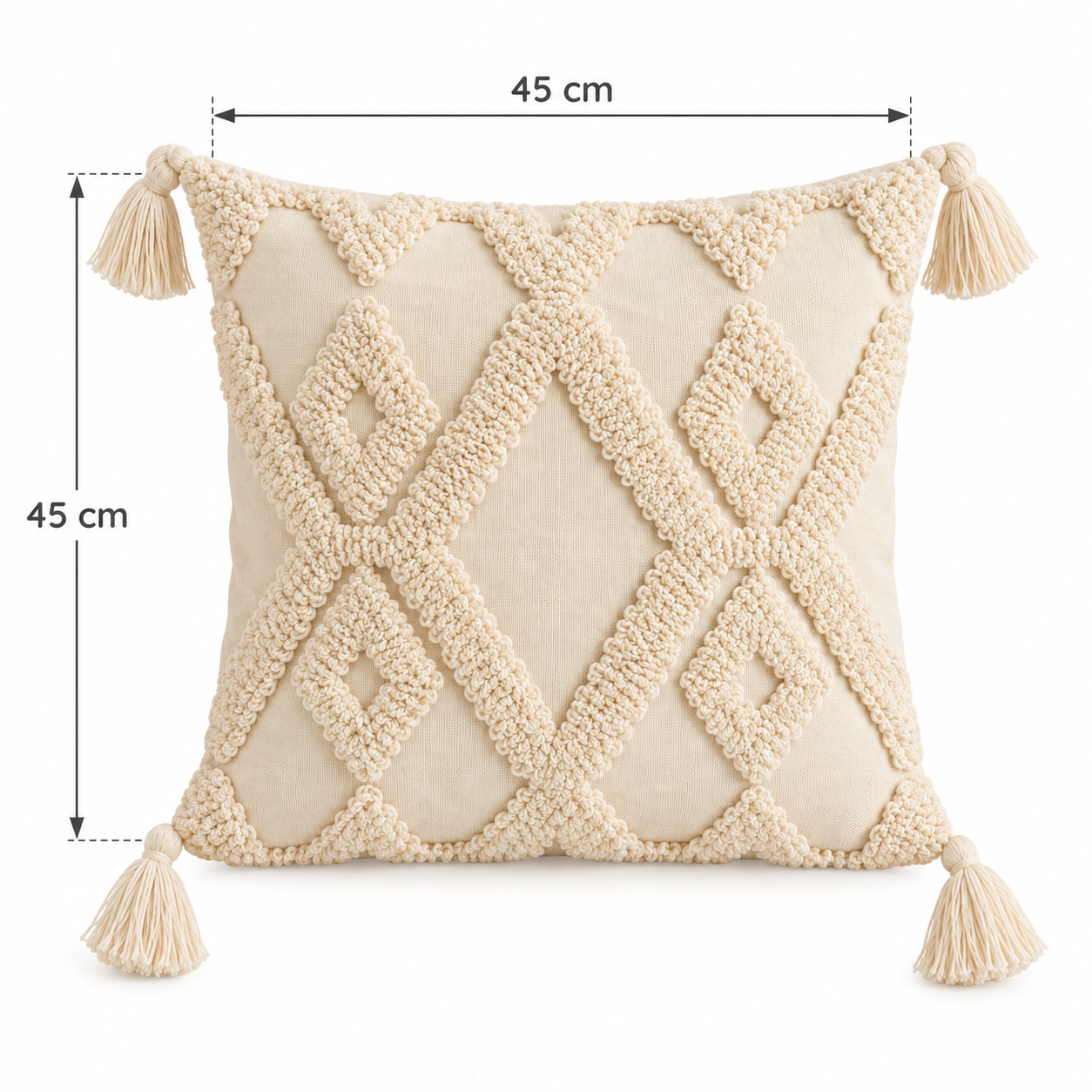 Funda de Cojín Decoración Boho Lino Beige 45x45 cm 4
