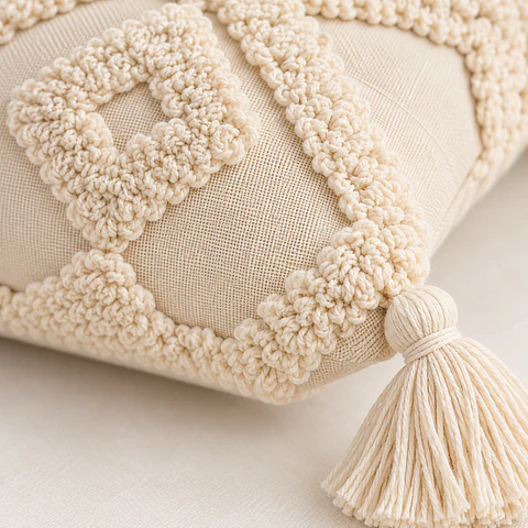 Funda de Cojín Decoración Boho Lino Beige 45x45 cm