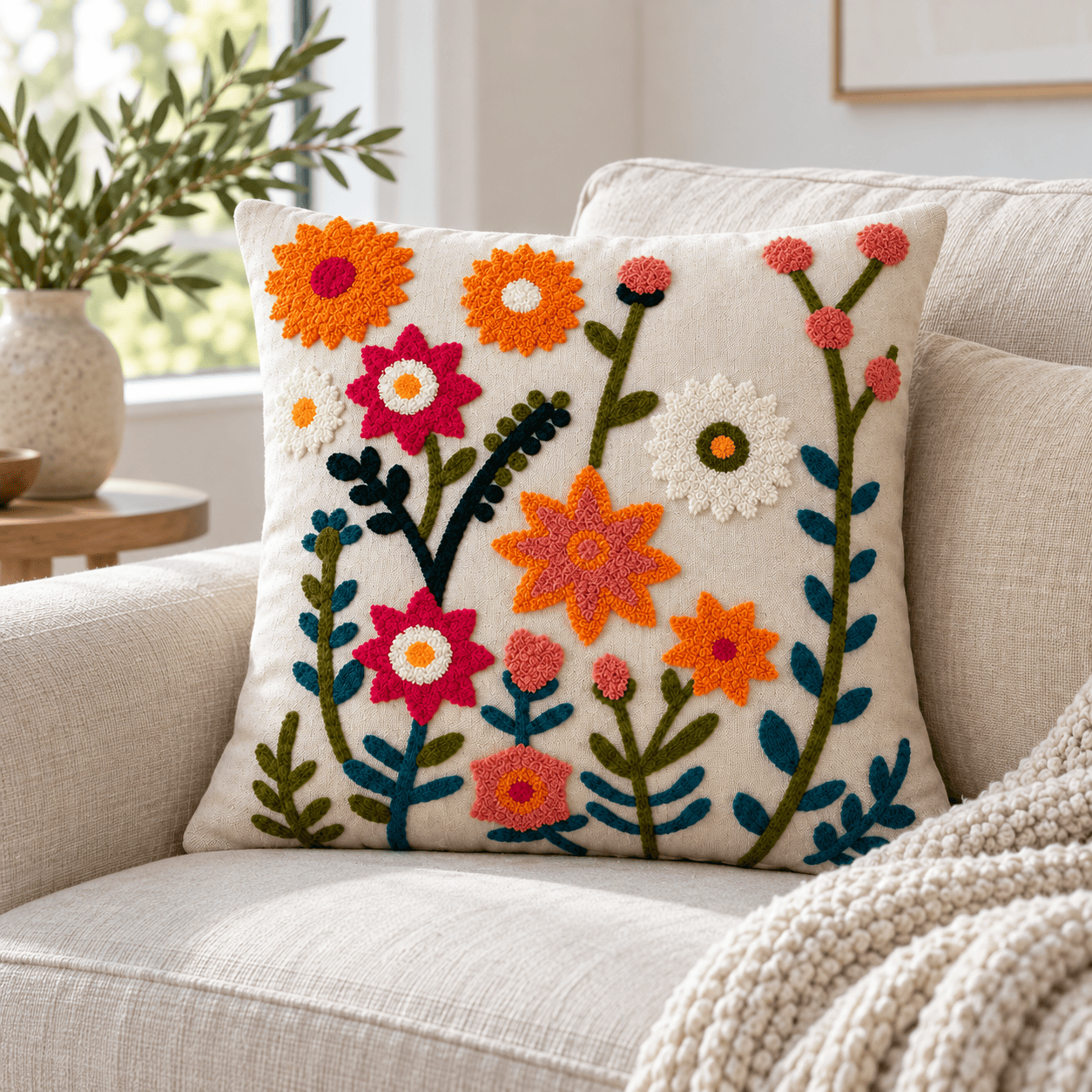 Funda de Cojín Bordada Flores Multicolor 45x45 cm 5