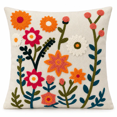 Funda de Cojín Bordada Flores Multicolor 45x45 cm