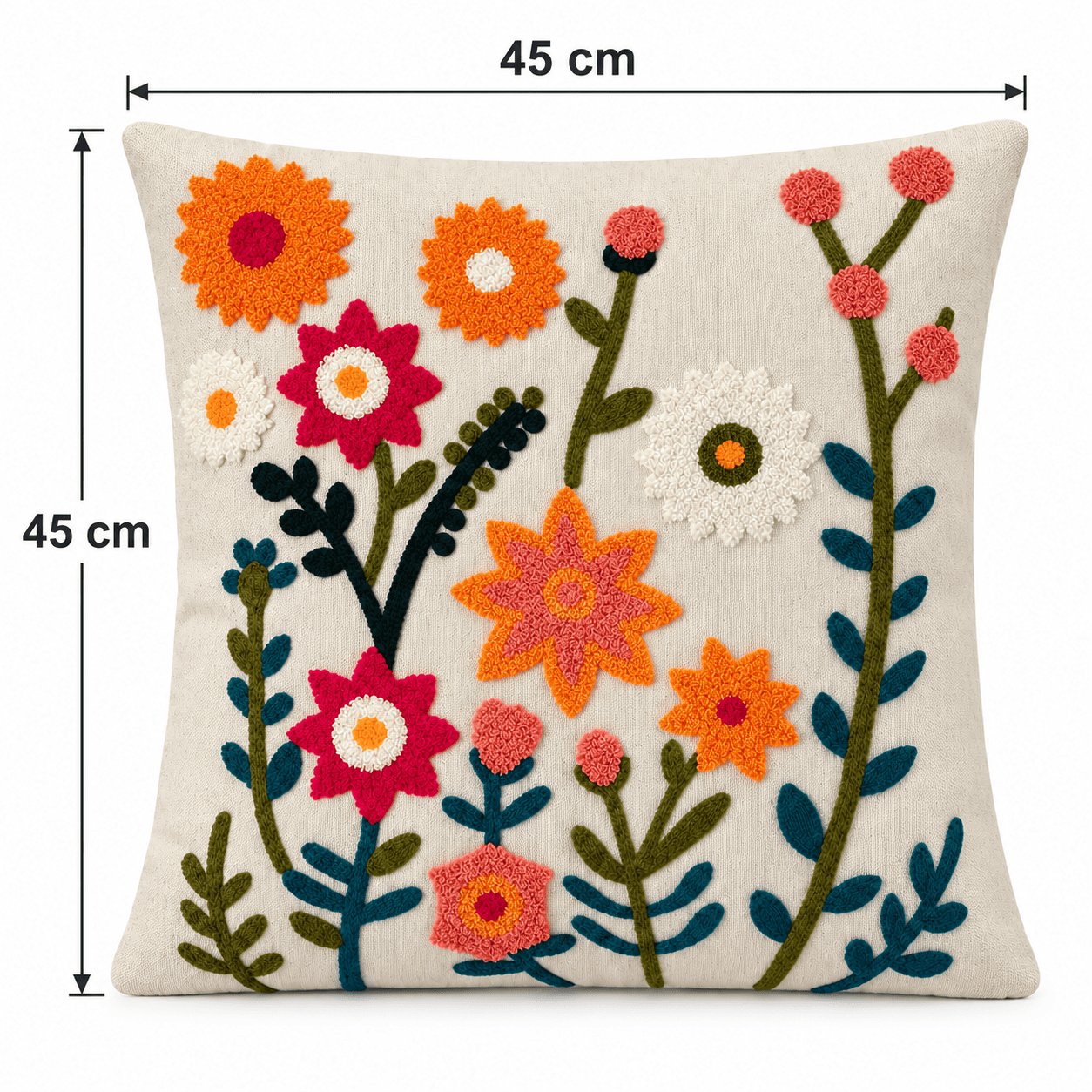Funda de Cojín Bordada Flores Multicolor 45x45 cm 3