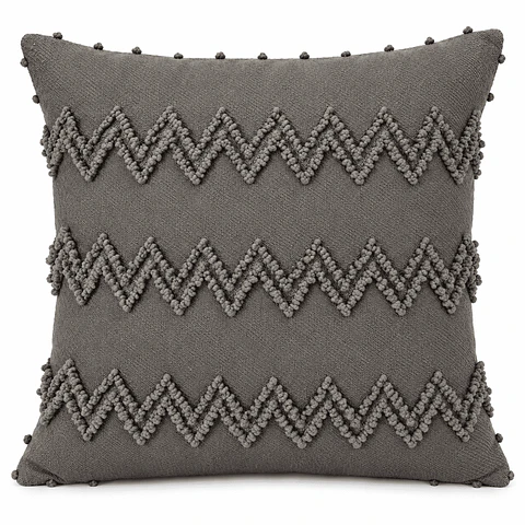 Funda De Cojín Boho 45x45 Cm Gris Chevrones Tejidos