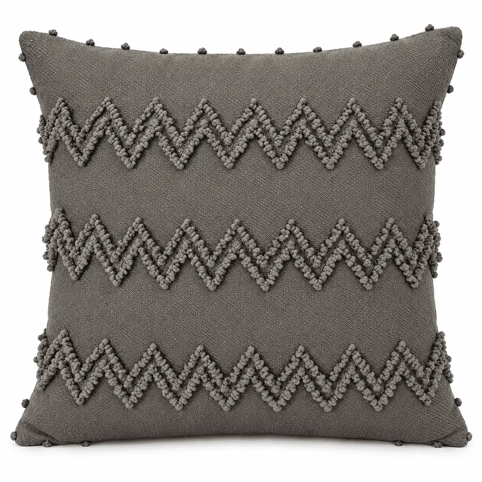 Funda De Cojín Boho 45x45 cm Gris Chevrones Tejidos 1
