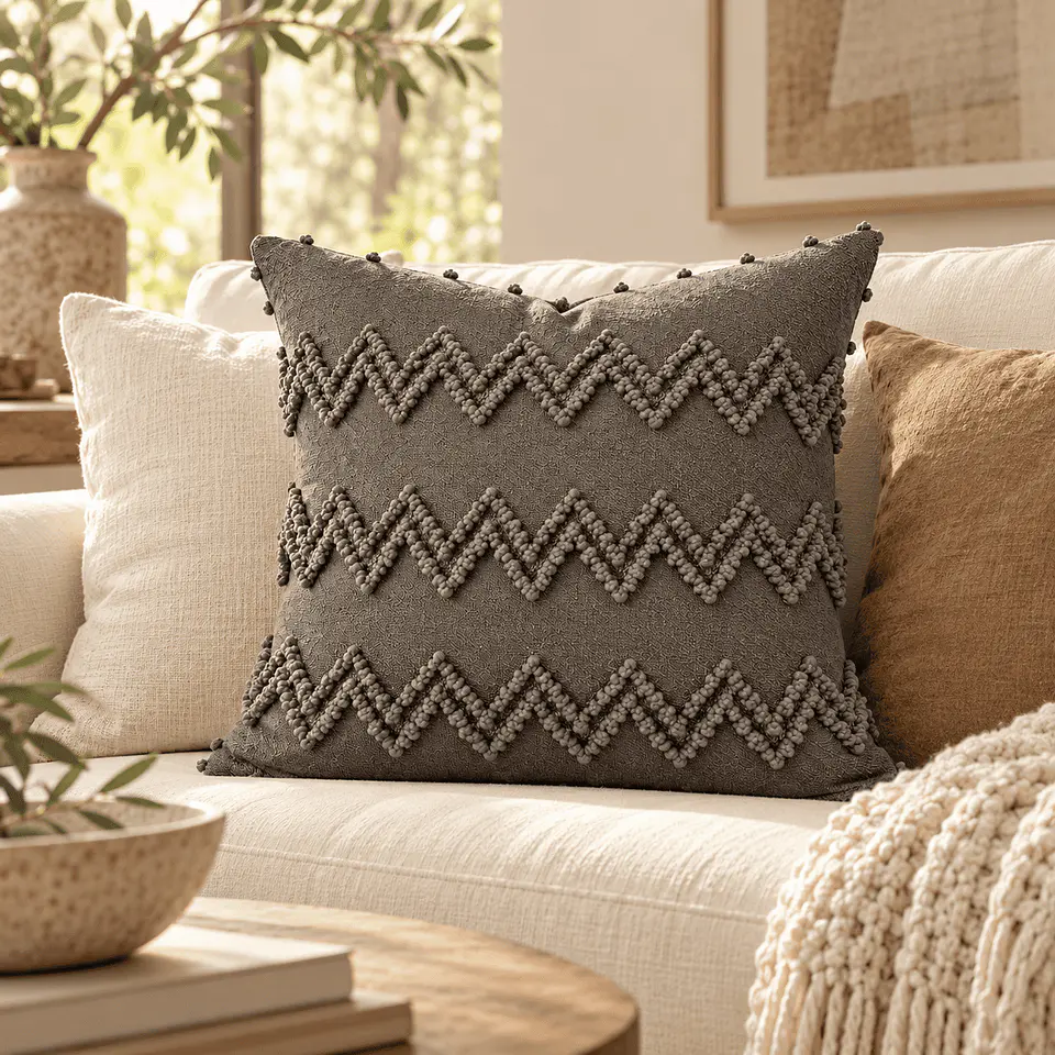 Funda De Cojín Boho 45x45 cm Gris Chevrones Tejidos 2
