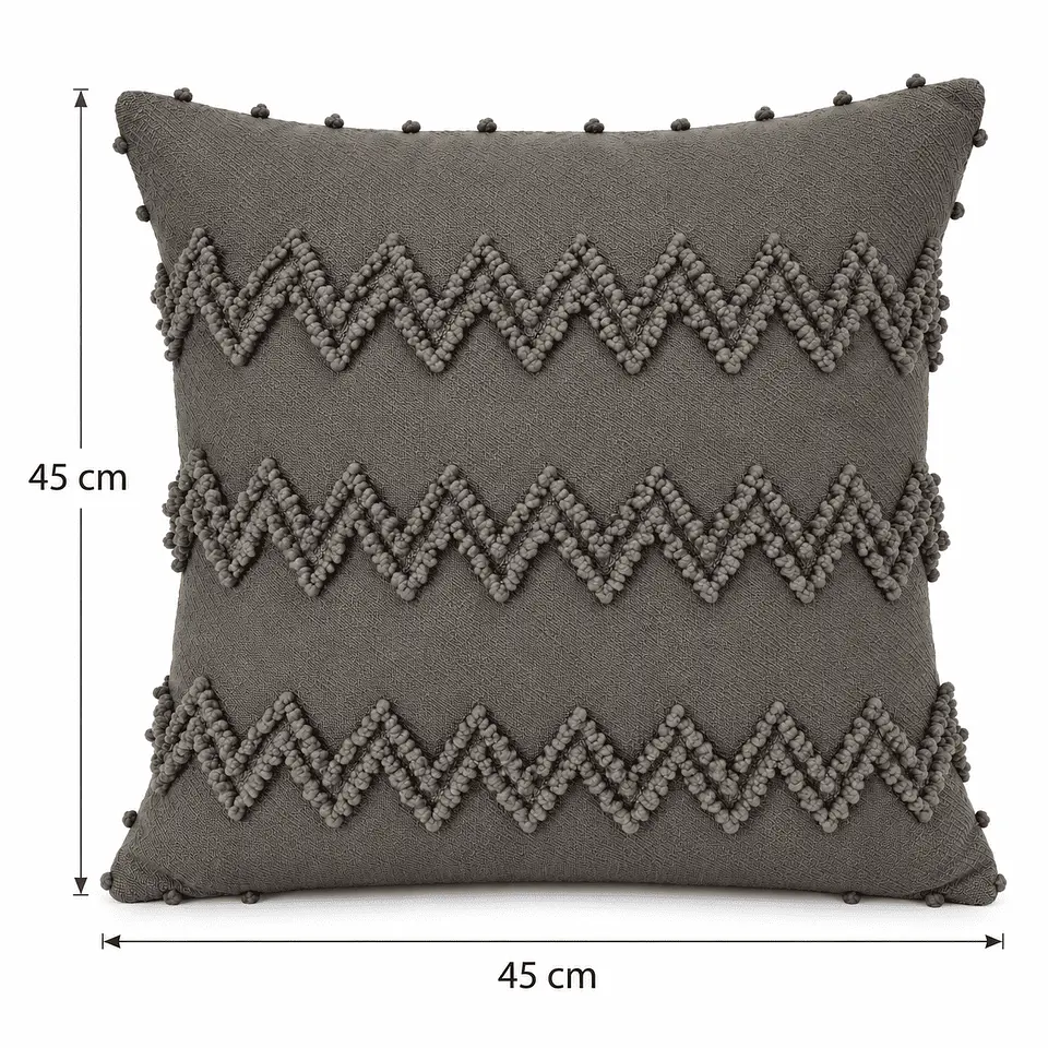 Funda De Cojín Boho 45x45 cm Gris Chevrones Tejidos 4