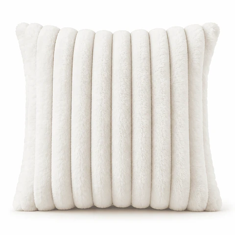 Funda De Cojín 50x50 Cm Blanco Pelo Sintético Rayas
