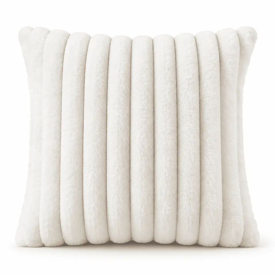 Funda De Cojín 50x50 cm Blanco Pelo Sintético Rayas 1