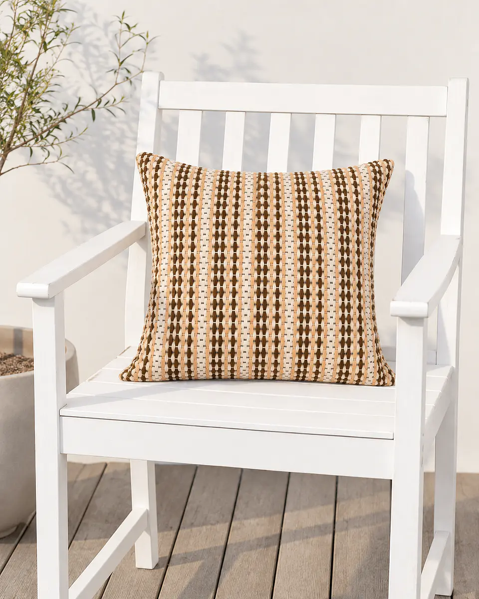 Funda De Cojín Chenille Rayas Beige Café 45x45 Cm 6