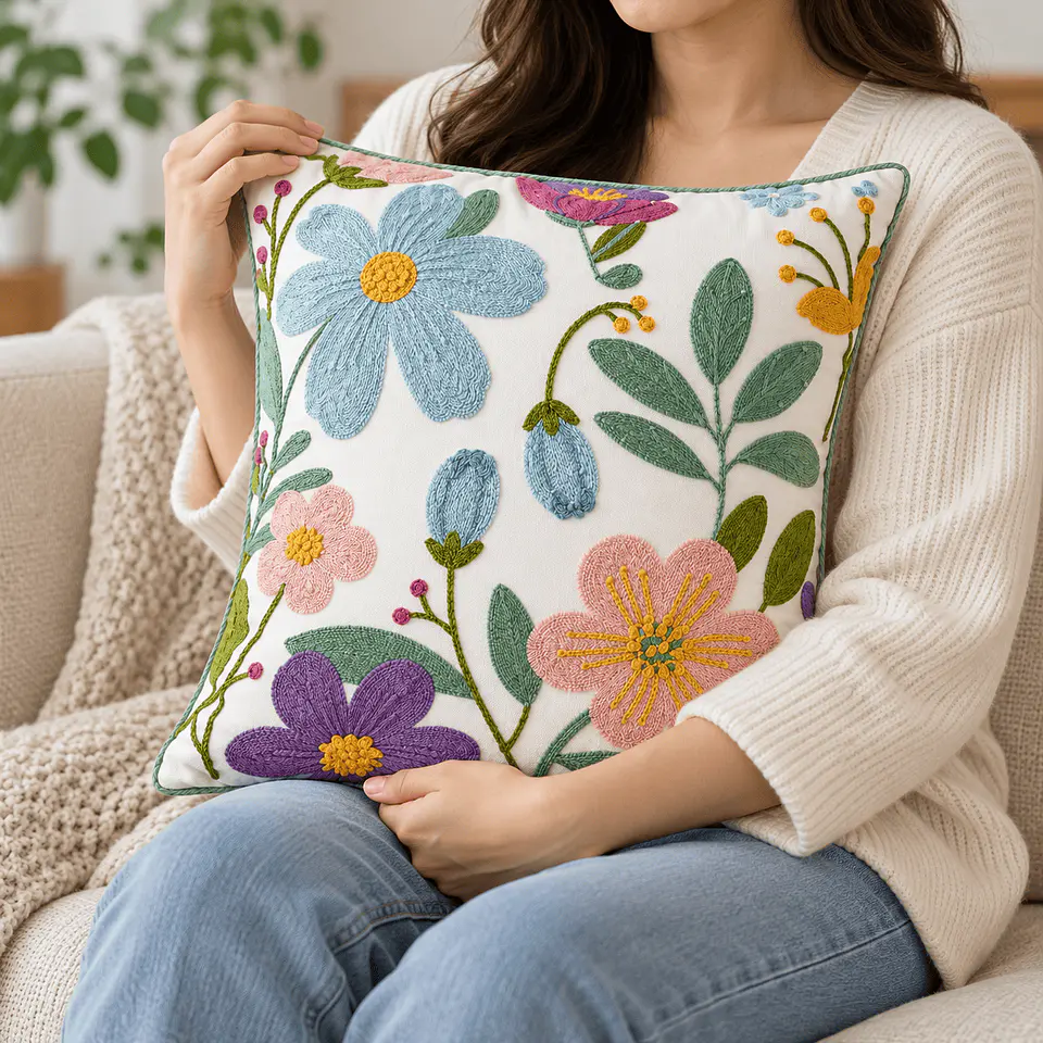 Funda De Cojín Flores Bordadas Multicolor 45x45 Cm 6