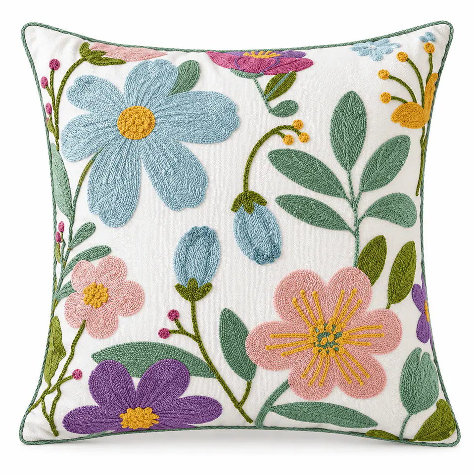 Funda De Cojín Flores Bordadas Multicolor 45x45 Cm 1