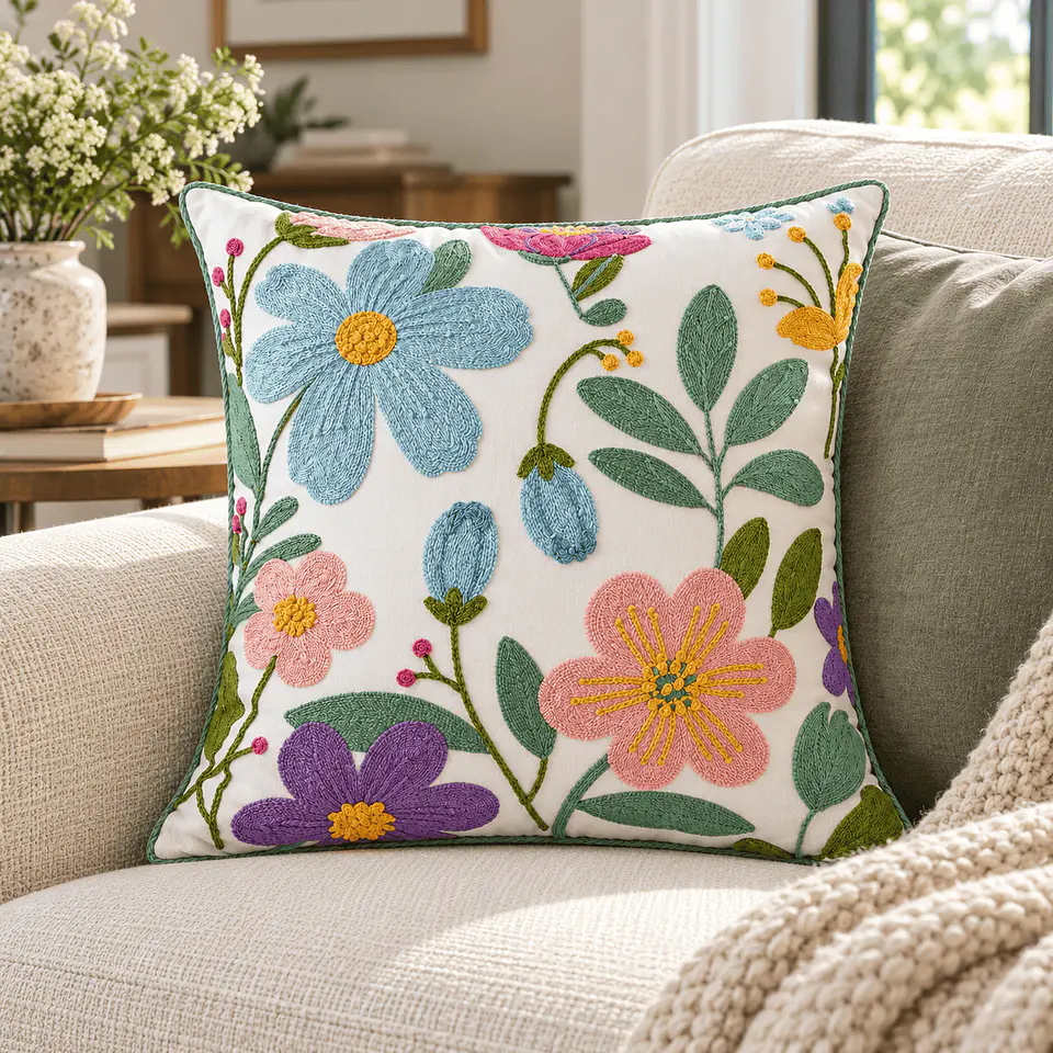 Funda De Cojín Flores Bordadas Multicolor 45x45 Cm 5