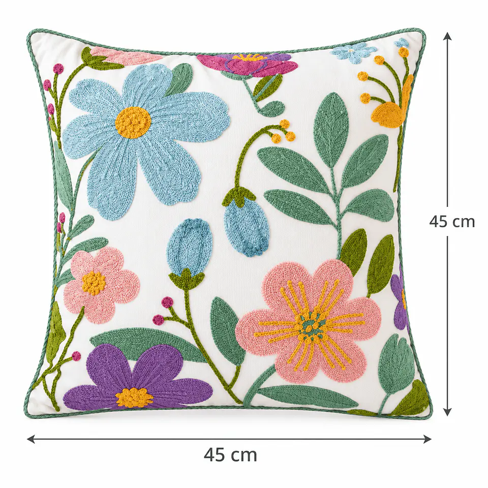 Funda De Cojín Flores Bordadas Multicolor 45x45 Cm 4
