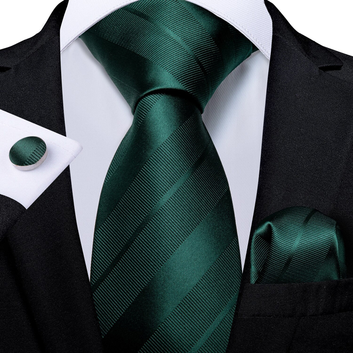 Set Corbata verda, paño y colleras. Modelo Emerald