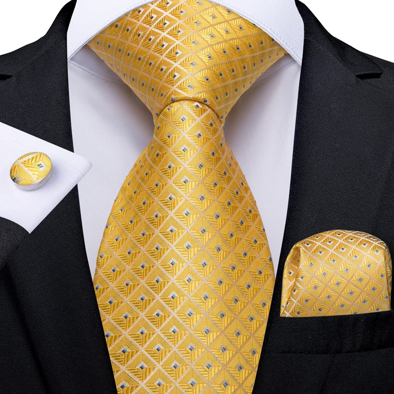 Set Corbata amarilla, paño y colleras. Modelo Solinario