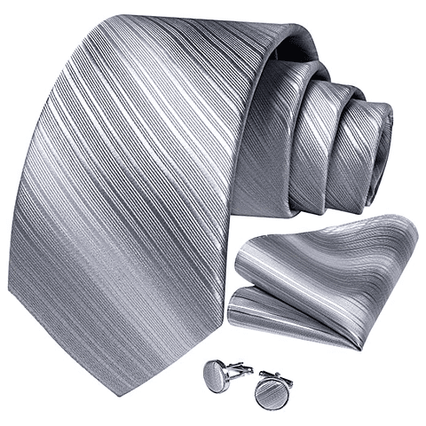 Set Corbata, paño y colleras. Modelo Silver