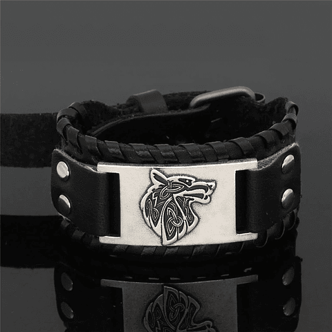 Pulsera de Cuero negra ajustable con hebilla. Lonewolf Black