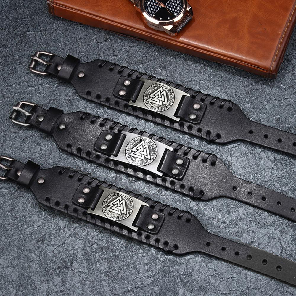 Pulsera Cuero Hombre Mujer Set Pulseras Brazalete Vikingo | Cuotas Sin Interés