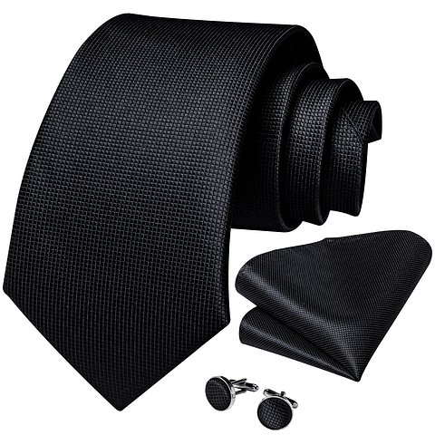 Set Corbata, paño y colleras. Modelo Negro Classic