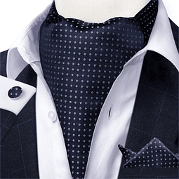 Set Corbata Gruesa Ascot/Cravat + paño y colleras. Night Ocean