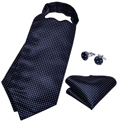 Set Corbata Gruesa Ascot/Cravat + paño y colleras. Night Ocean