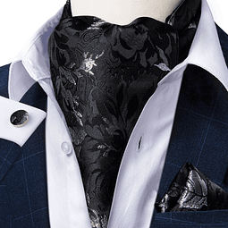 Set Corbata Gruesa Ascot/Cravat + paño y colleras. Black Autumn