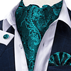 Set Pañuelo Corbata tipo Ascot/Cravat + paño y colleras. Turquesa oscuro