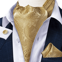 Set Pañuelo Corbata tipo Ascot/Cravat + paño y colleras. Golden