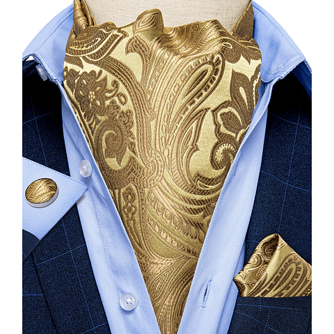 Set Pañuelo Corbata tipo Ascot/Cravat, paño, colleras Dorado
